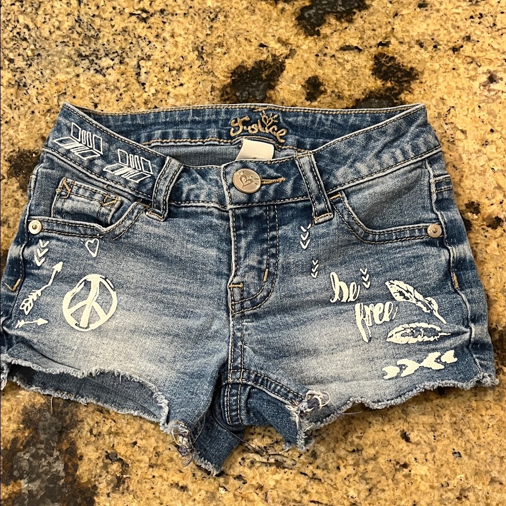 Justice Blue Jean Shorts with White Accents big girl size 6